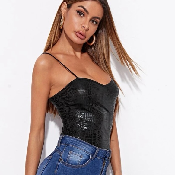 Tank top crocodile embossed cami black sexy womens - Picture 2 of 5